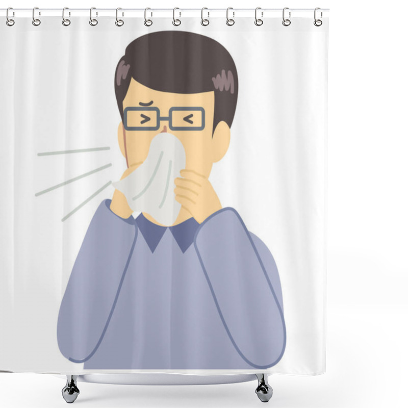 Personality  Man In Blue Clothes Blowing Nose Shower Curtains