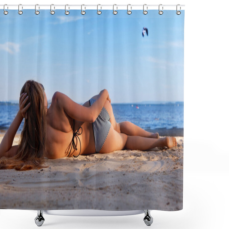 Personality  Girl Lying On A Beach Shower Curtains