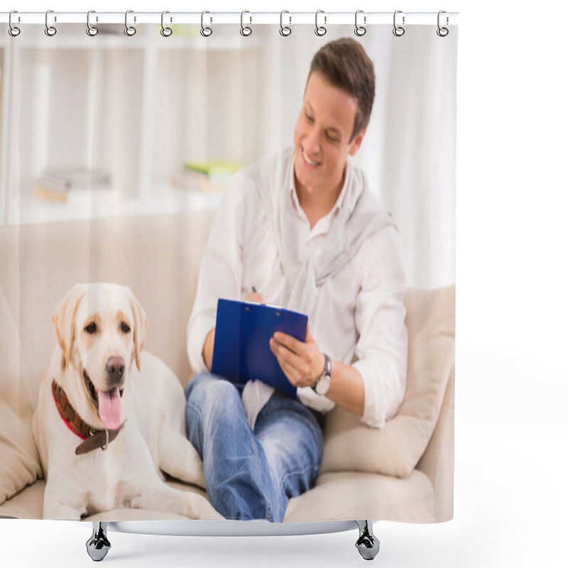 Personality  Young Man With Dog Shower Curtains