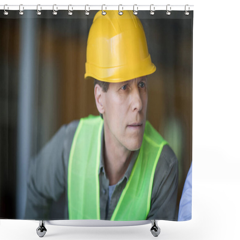 Personality  Mature Builder In Hard Hat Shower Curtains