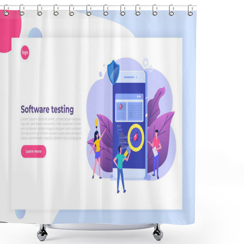 Personality  Software Or Application Flat Vector Concept.  Debugging Developm Shower Curtains