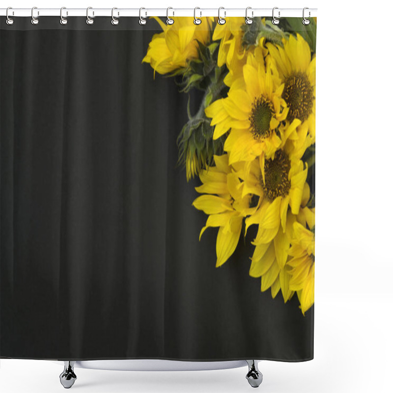 Personality  Bouquet Of Yellow Blooming Sunflowers On A Black Background, Chalk Board. There Is A Place For Text. Shower Curtains