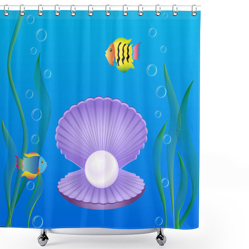 Personality  Shell With Pearls Seaweed And Fish Shower Curtains