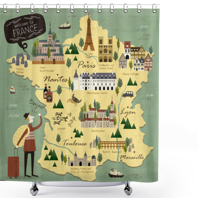 Personality  France Travel Concept Map Shower Curtains