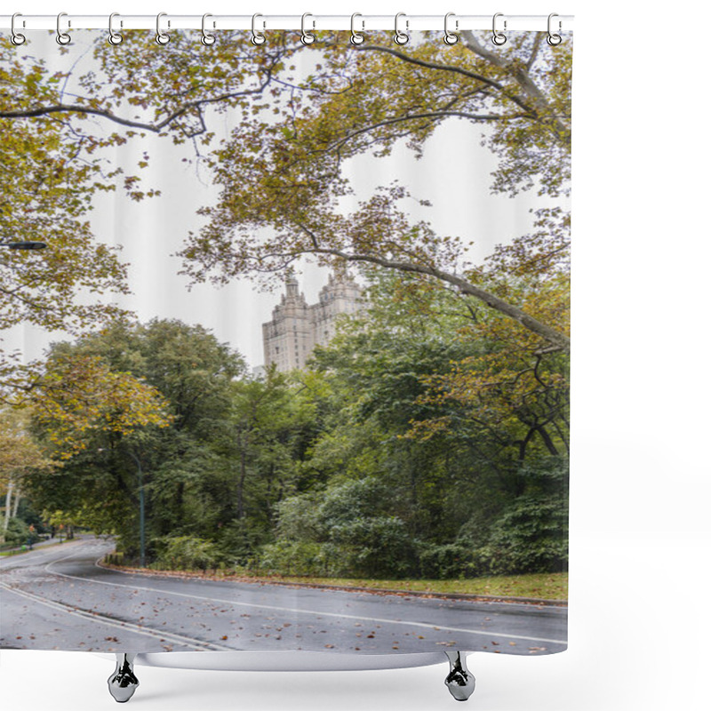 Personality  Scenic View Of City Park With Green Trees In New York, Usa Shower Curtains