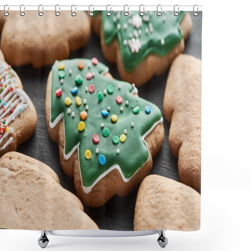 Personality  Close Up View Of Delicious Glazed Christmas Tree Cookies Shower Curtains