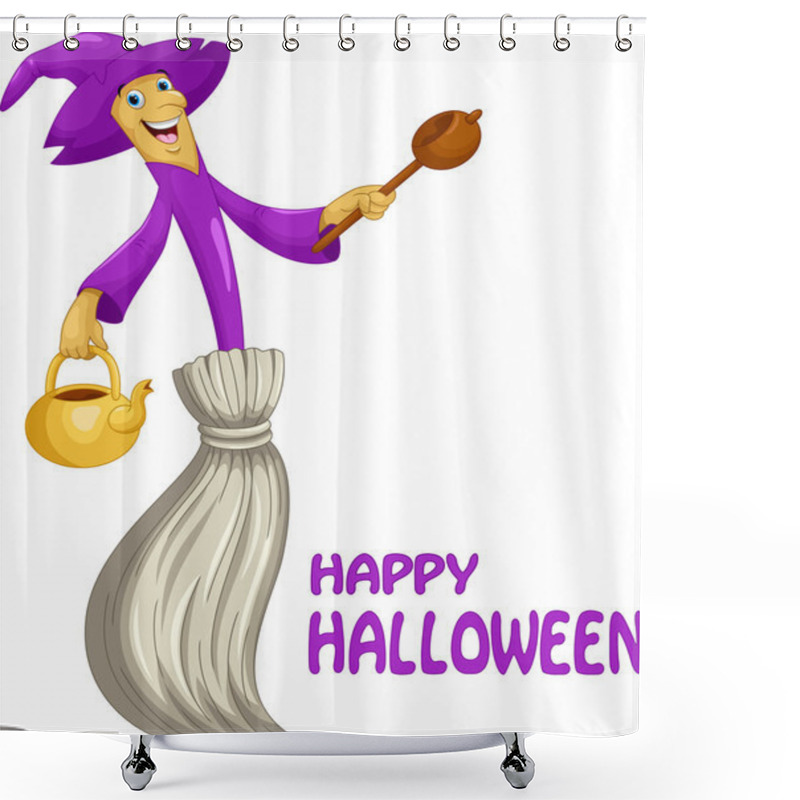 Personality  Cute Broom Witch Cartoon  Shower Curtains