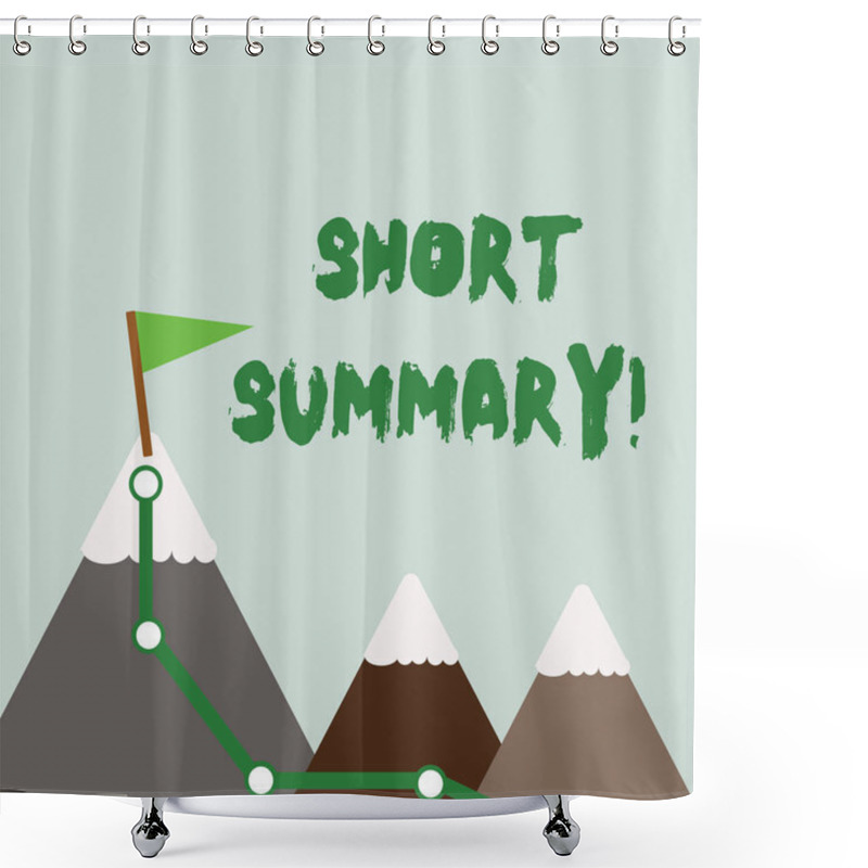 Personality  Text Sign Showing Short Summary. Conceptual Photo Brief Statement Of Main Points Clear Three Mountains With Hiking Trail And White Snowy Top With Flag On One Peak. Shower Curtains