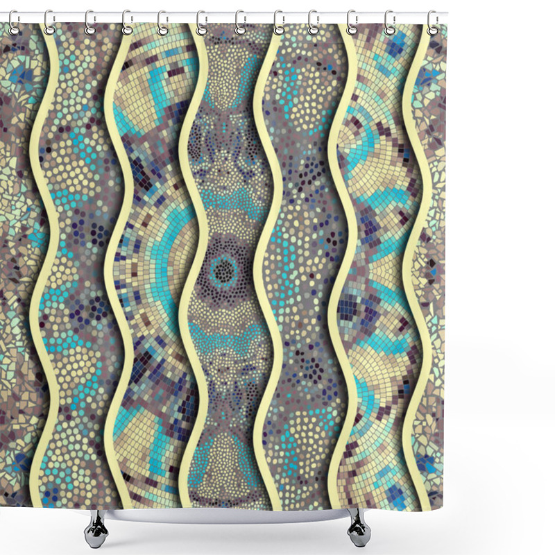 Personality  Relief Waves Of Ornamental Mosaic Tile Patterns Shower Curtains