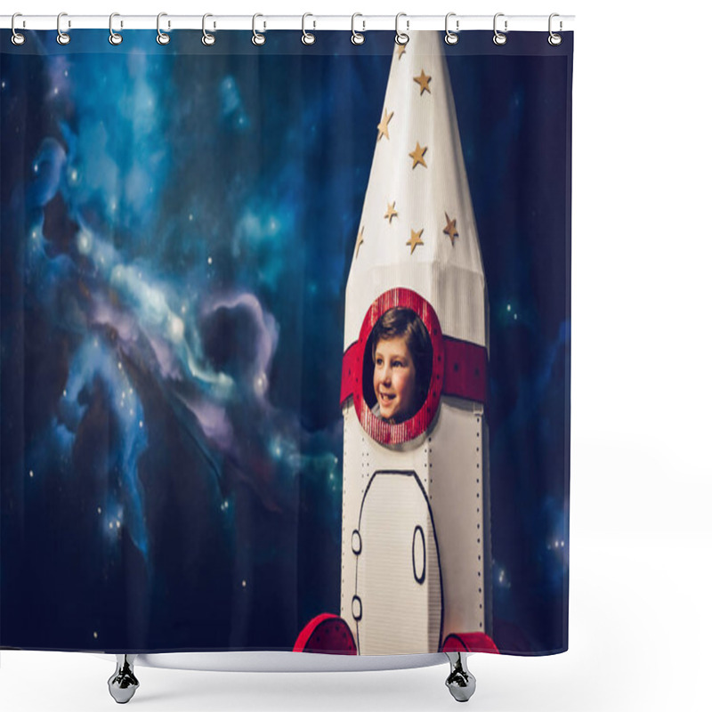 Personality  Boy With Toy Rocket In Space Shower Curtains