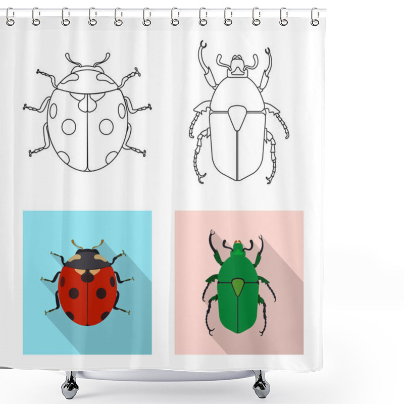 Personality  Vector Illustration Of Insect And Fly Icon. Set Of Insect And Element Vector Icon For Stock. Shower Curtains