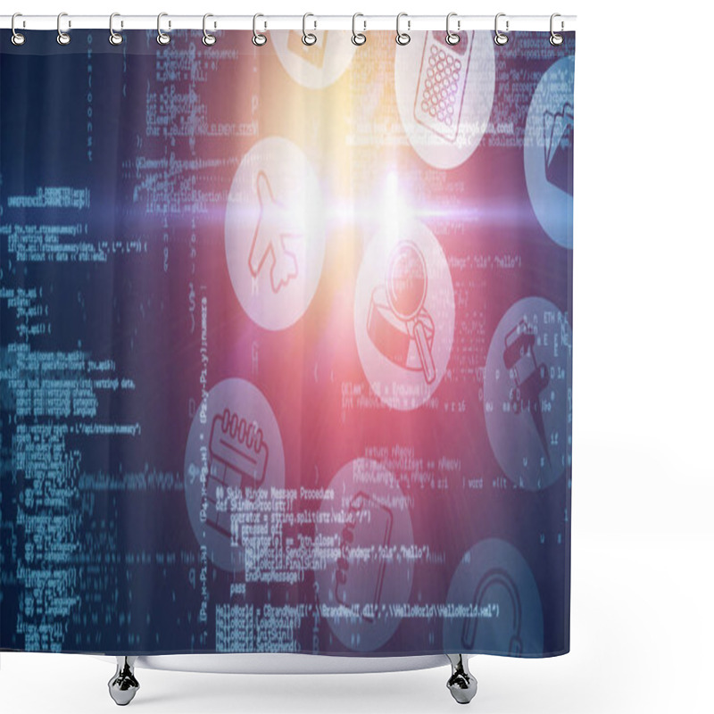 Personality  Blue Data Against Telephone Icons  Shower Curtains