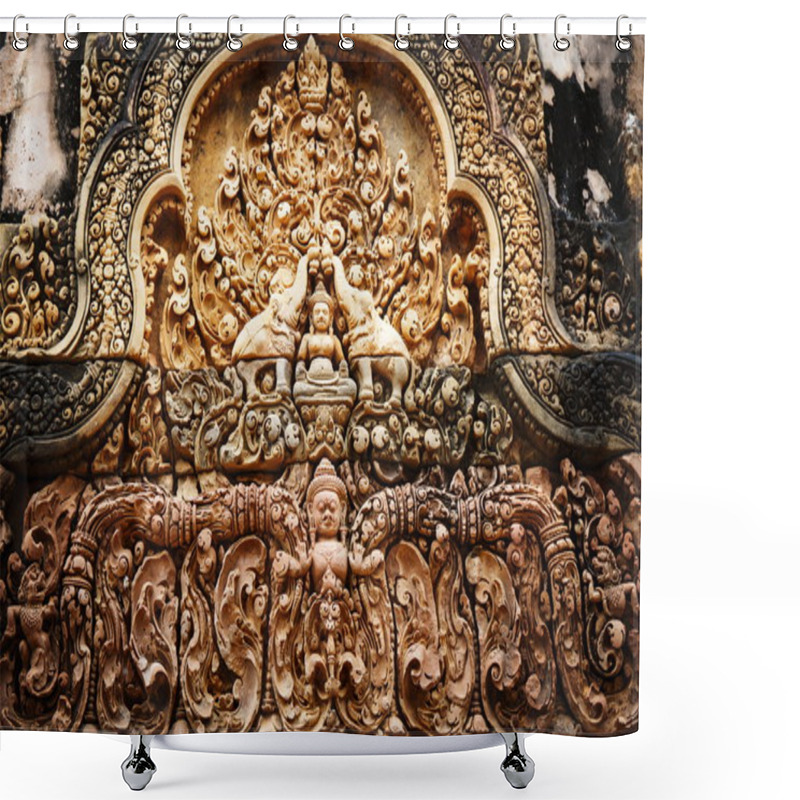 Personality  Bas Relief In Banteay Srei, Cambodia Shower Curtains