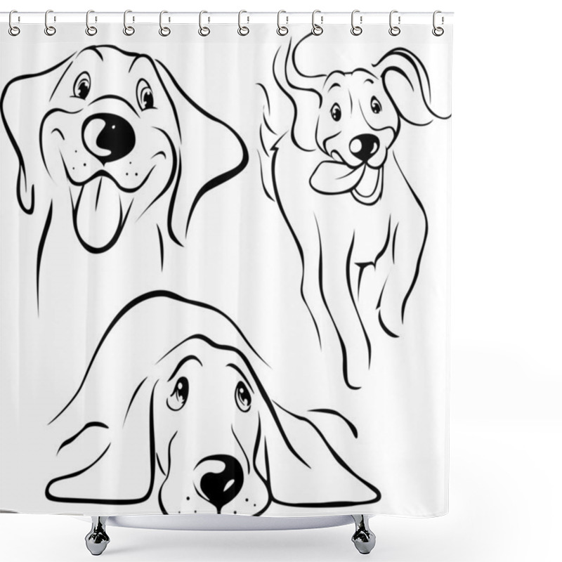 Personality  Dog Illustration - Black Line Shower Curtains