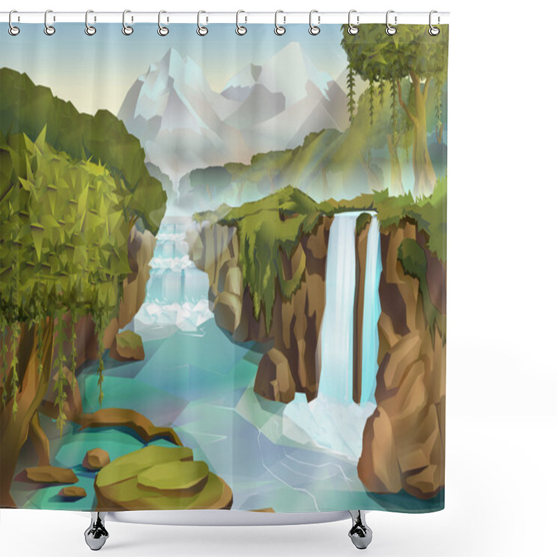 Personality  Forest And Waterfall Landscape Shower Curtains