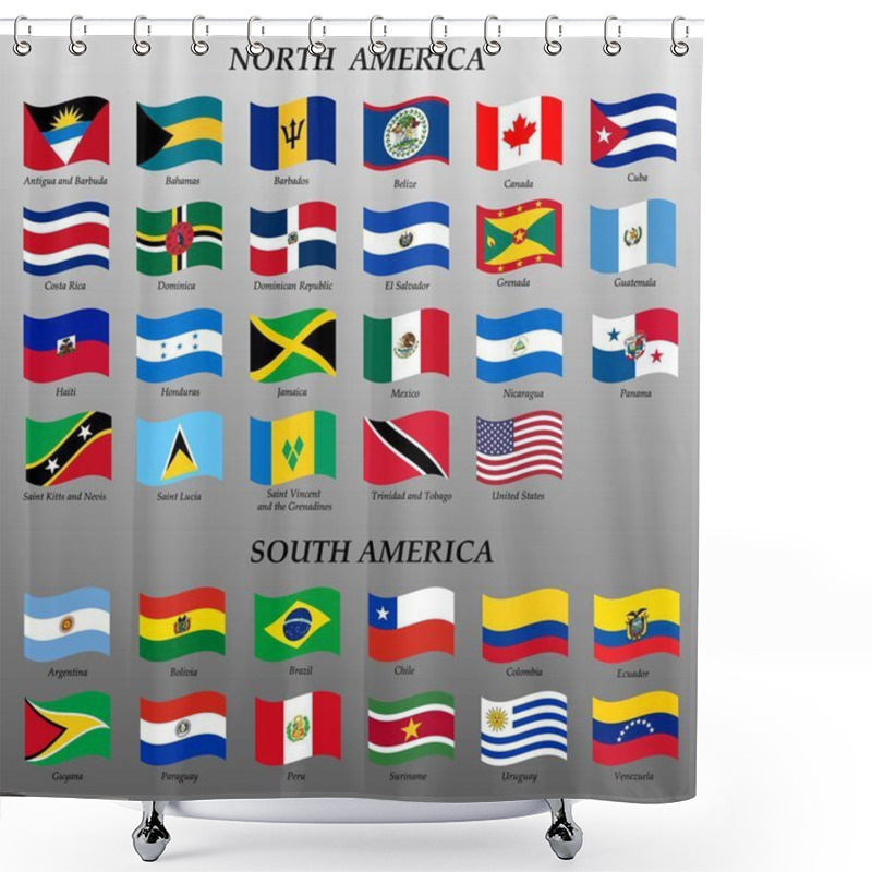 Personality  Set Of Waving Flags Of Americas Shower Curtains