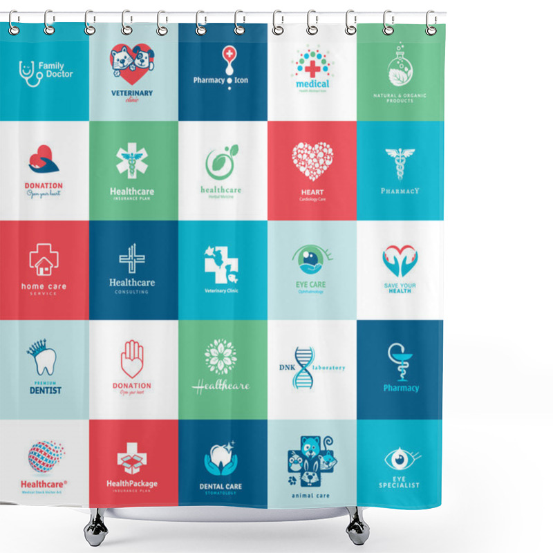 Personality  Set Of Icons For Medicine, Healthcare, Pharmacy, Veterinarian, Dentist Shower Curtains