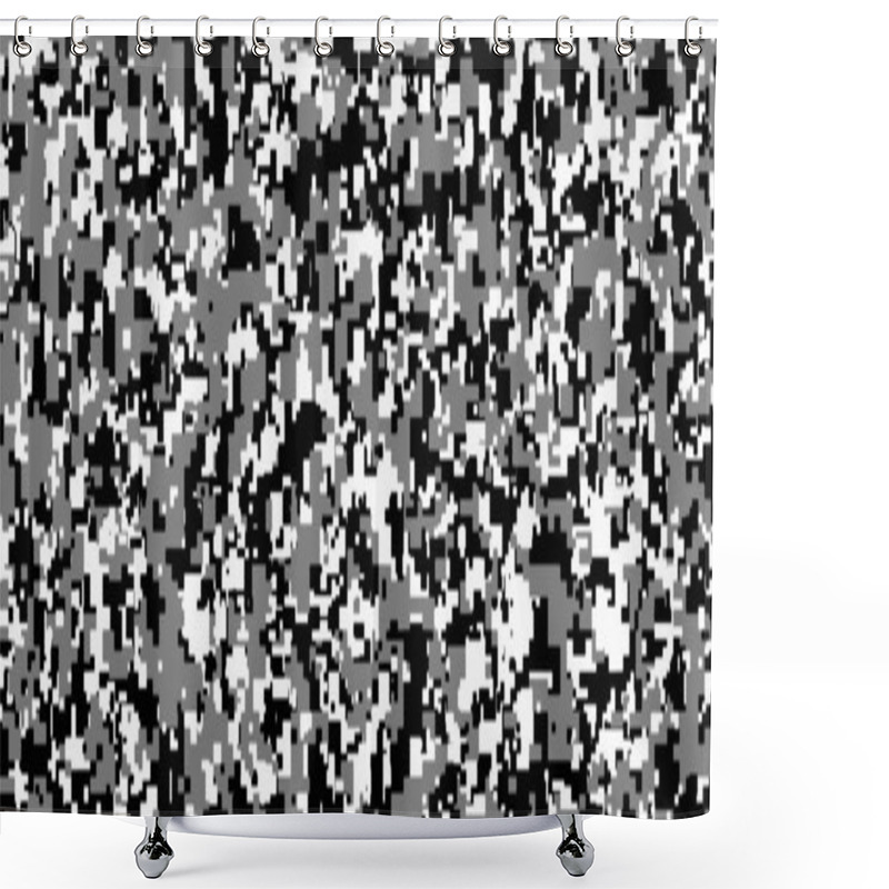 Personality  Black, White And Grey Pixel Camouflage. Digital Camo Background, Military Pattern, Army And Sport Clothing, Urban Fashion. Vector Format. 21:9 Aspect Ratio. Shower Curtains