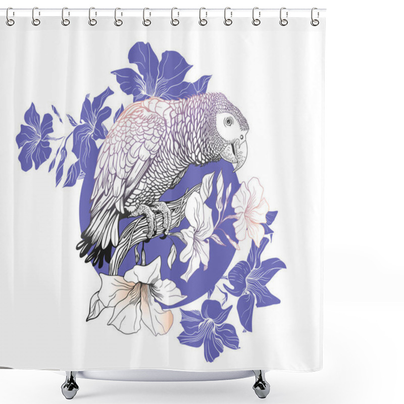 Personality  Parrot Sitting On A Branch Of A Blossoming Liana Shower Curtains