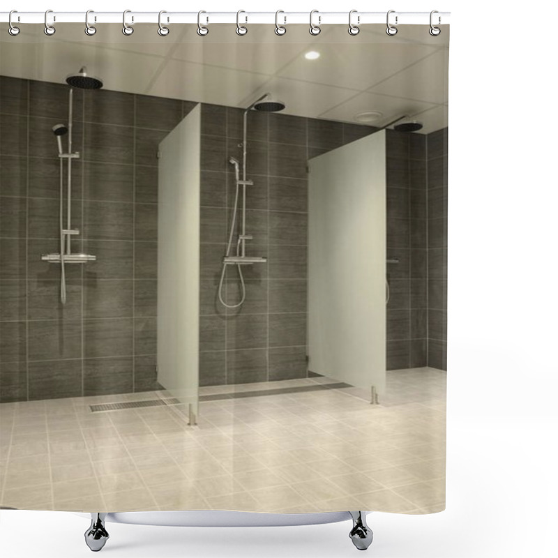 Personality  Three Empty Showers Shower Curtains