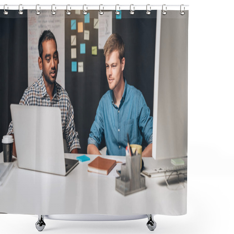 Personality  Two Designers Collaborating On Project Together Shower Curtains