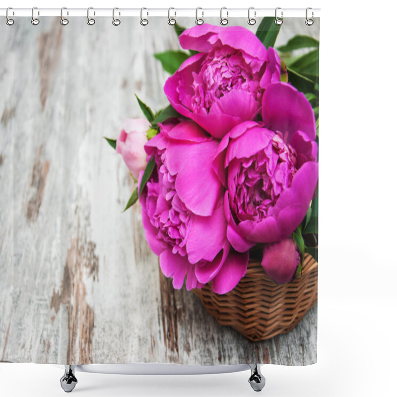 Personality  Basket With Pink Peony Shower Curtains