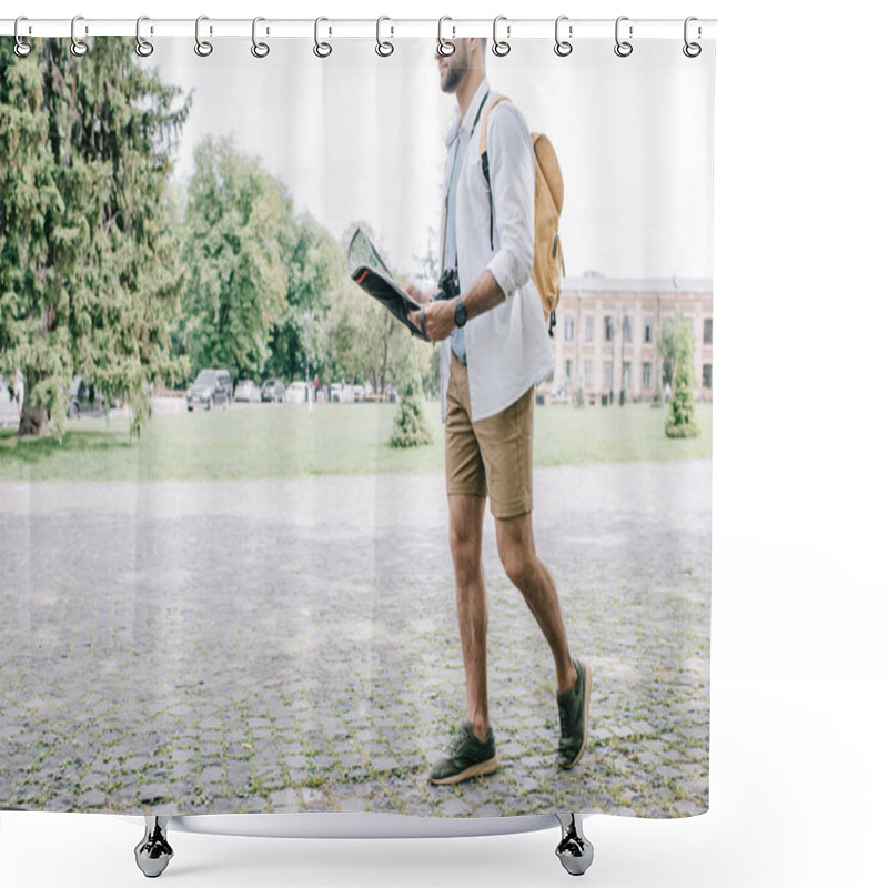 Personality  Cropped View Of Bearded Man Holding Map And Walking In City  Shower Curtains