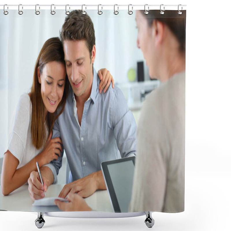 Personality  Couple Signing Real-estate Contract Shower Curtains