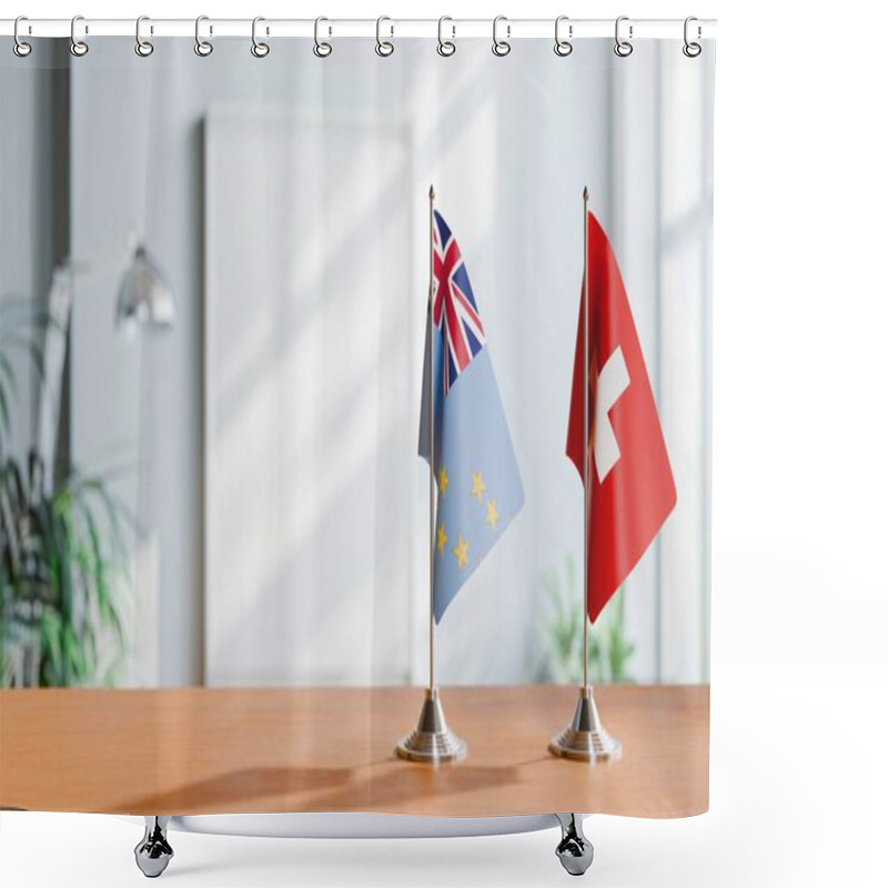 Personality  FLAGS OF SWITZERLAND AND TUVALU ON TABLE Shower Curtains