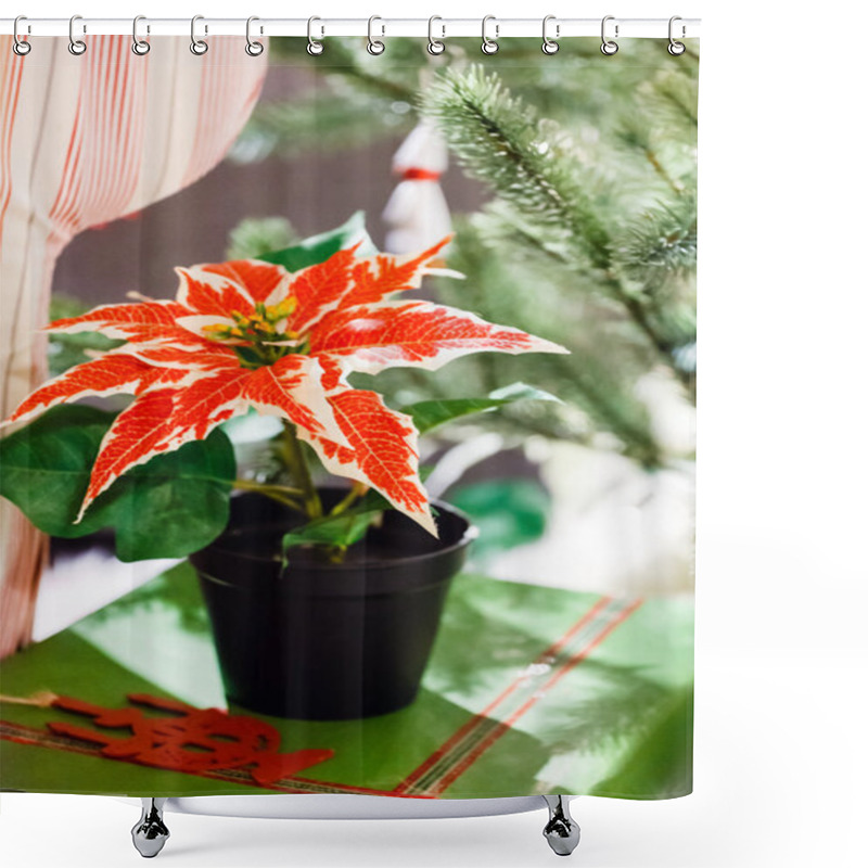 Personality  Red Christmas Flowers Shower Curtains