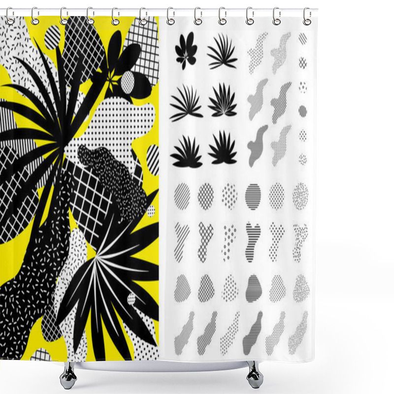 Personality  Universal Trendy Graphic Elements Set Juxtaposed With Floral Composition Shower Curtains