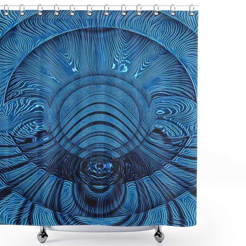 Personality  Mermaid Blue Concentric Curved Repeating Design Transformed Into Diverse Shapes And Patterns Shower Curtains