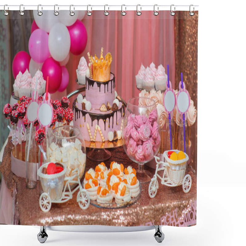 Personality  Cake For The Child's Birthday With Crown On Top Shower Curtains