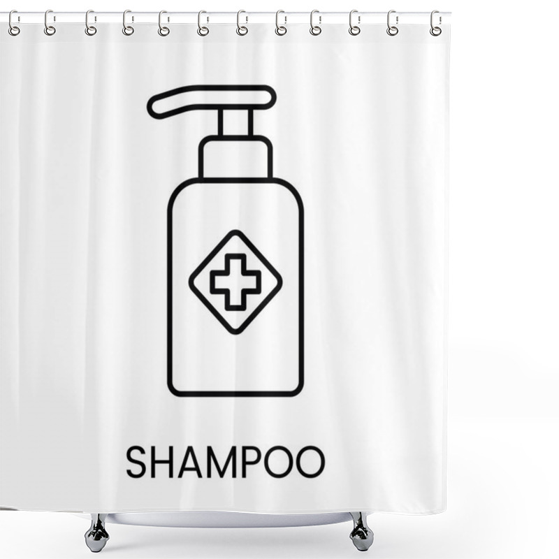 Personality  A Pump Bottle With A Medical Cross, Symbolizing Medicated Shampoo Or Therapeutic Hair Care, In Vector Style, With An Editable Stroke. Shower Curtains