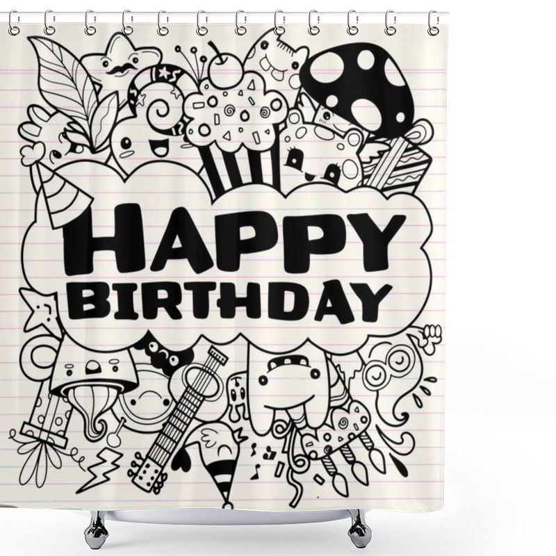 Personality  Vector Illustration Of Doodle ,handwritten Lettering. Happy Birt Shower Curtains