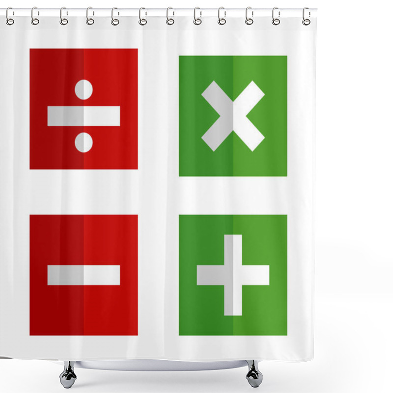 Personality   Collection Of Plus, Minus, Times And Divide Signs With A Red And Green Square Background Shower Curtains