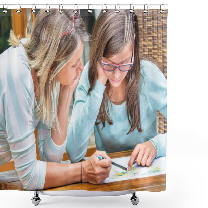 Personality  Pretty Student Girl Taking Courses With Beautiful Blond Teacher Shower Curtains