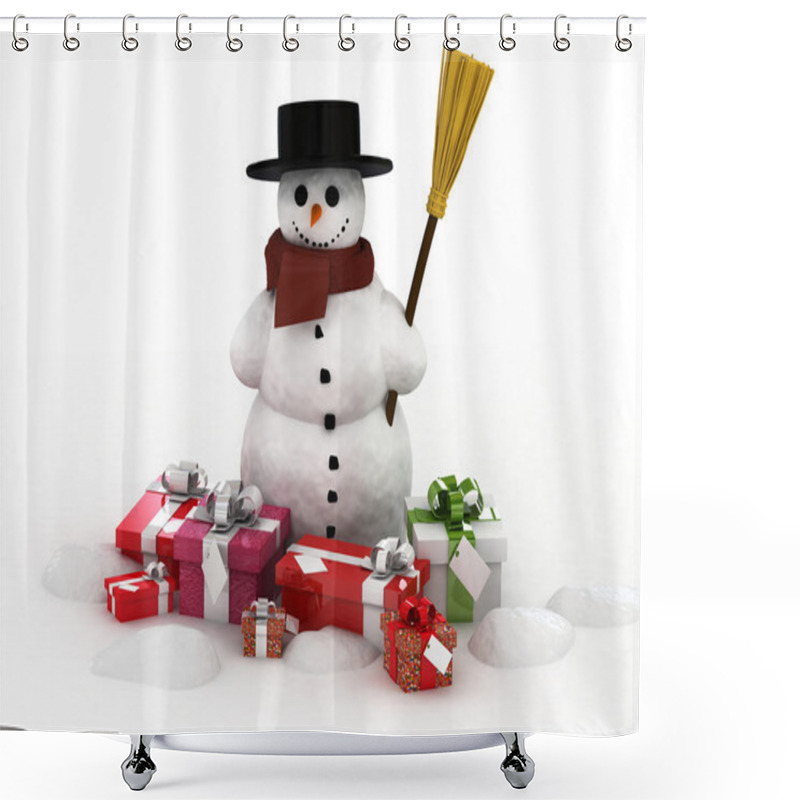 Personality  Snowman And Gift Boxes. Shower Curtains