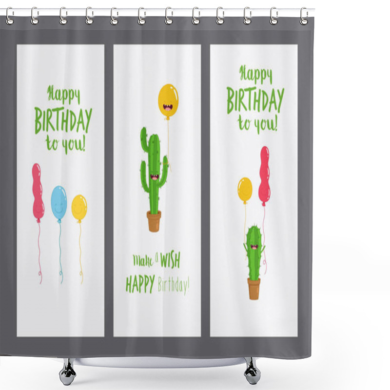 Personality  Funny Cactus With Balloons Shower Curtains