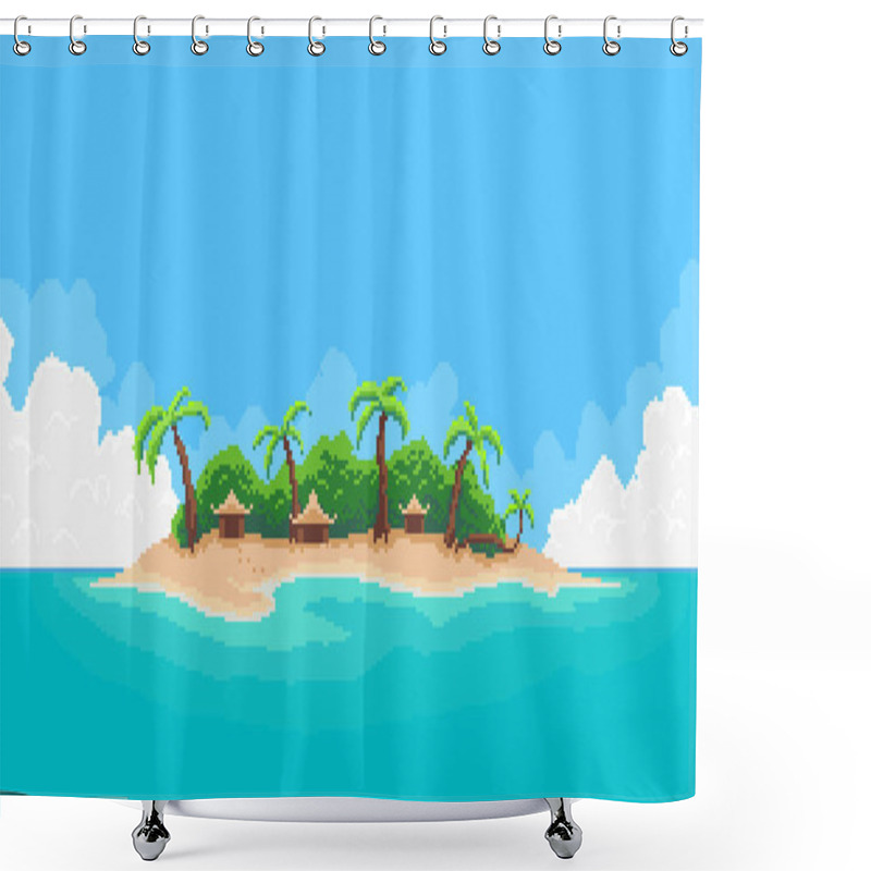 Personality  Pixel Art Island Shower Curtains