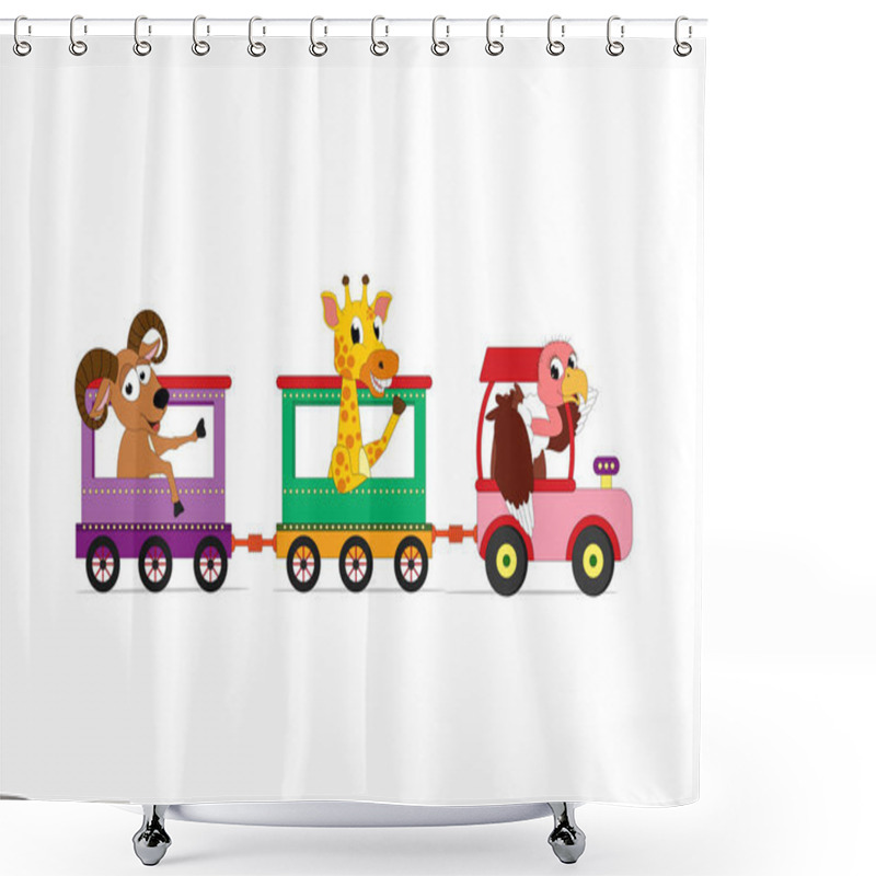 Personality  Cute Animal Cartoon With Train Shower Curtains