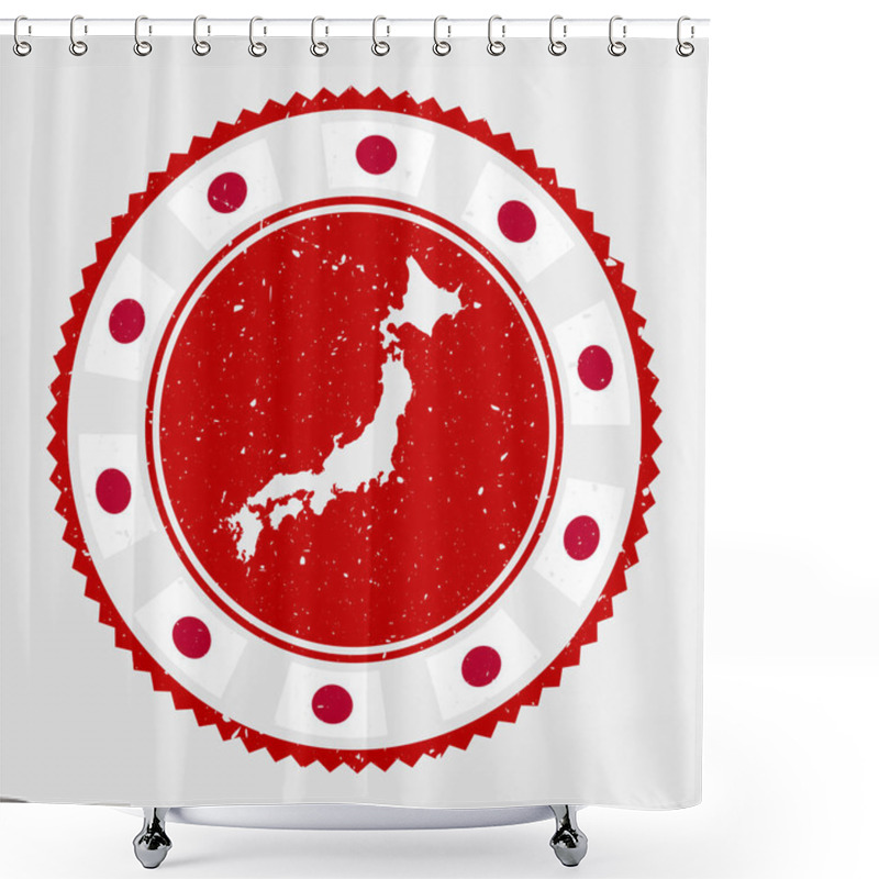 Personality  Japan Grunge Stamp Round Logo With Map And Flag Of Japan Country Stamp Vector Illustration Shower Curtains