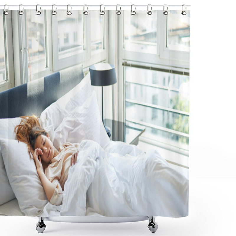 Personality  Woman Sleeping In Bed Shower Curtains