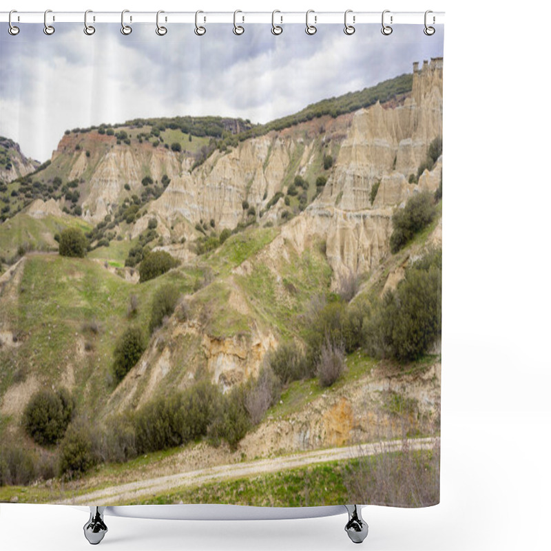 Personality  Kula Fairy Chimneys, Kula Geopark At Location Manisa, Turkey. Kula Volcanic Geopark, Also Known As Kuladoccia (Kuladokya). Shower Curtains