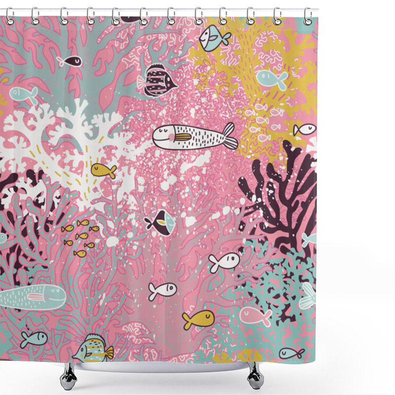 Personality  Cute Seamless Pattern With Small Fishes And Corals. Shower Curtains