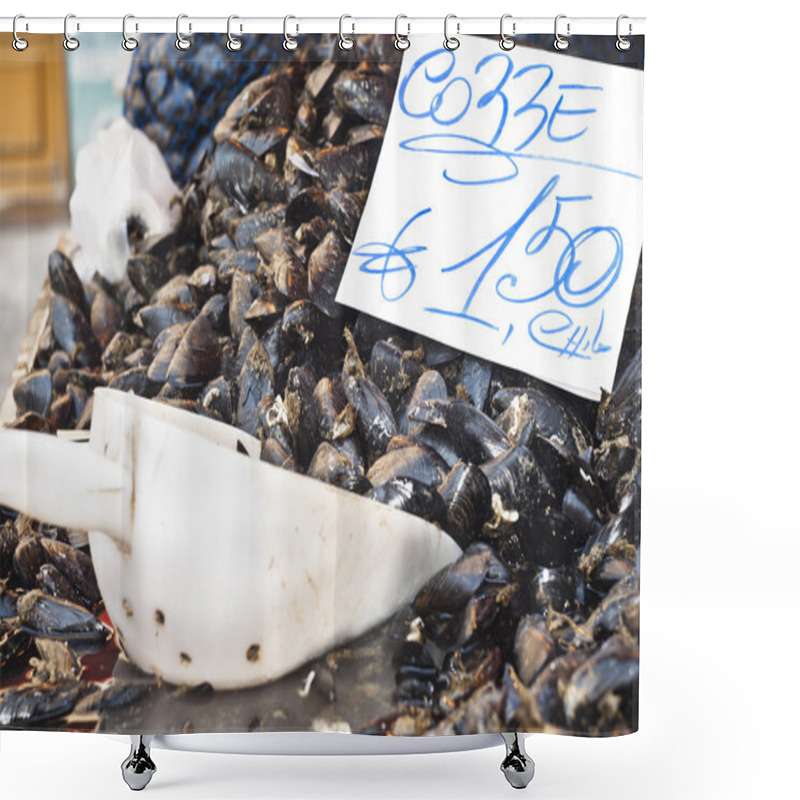 Personality  Mussels For Sale At The Local Market Shower Curtains