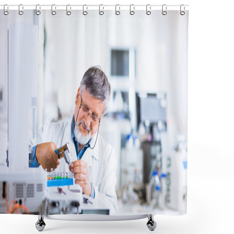 Personality  Senior Male Researcher Carrying Out Scientific Research In A Lab Shower Curtains