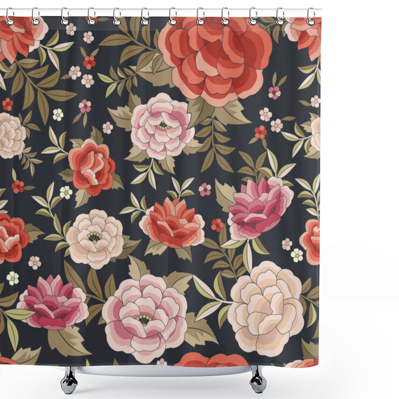 Personality  Seamless Floral Pattern Based On The Embroidered Flowers Of Oriental Shawl Shower Curtains