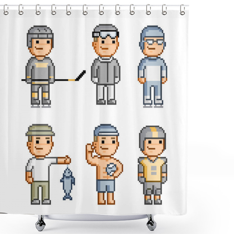 Personality  Pixel Art Collection Of Various Sports Shower Curtains