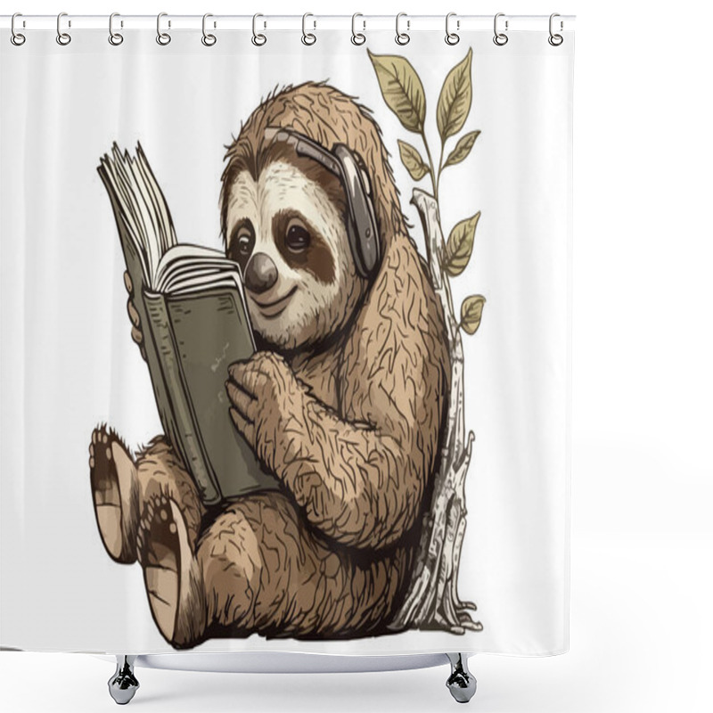 Personality  Sloth Reading A Book Vector Illustration Shower Curtains